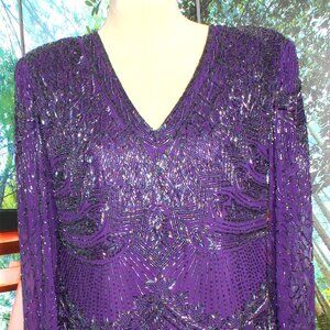 BEADED COCKTAIL DRESS, MOTHER OF BRIDE, XL PURPLE NWT